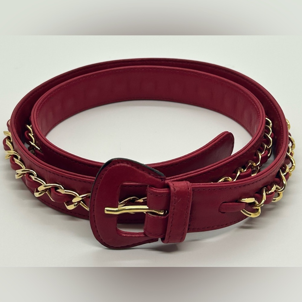 CHANEL Vintage Gold Chain Red Leather Belt NEW CONDITION - Picture 2 of 8